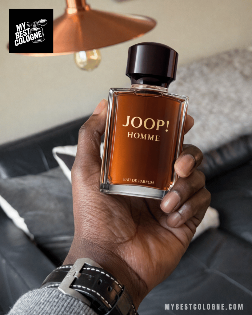 Joop Homme Eau de Parfum bottle in hand